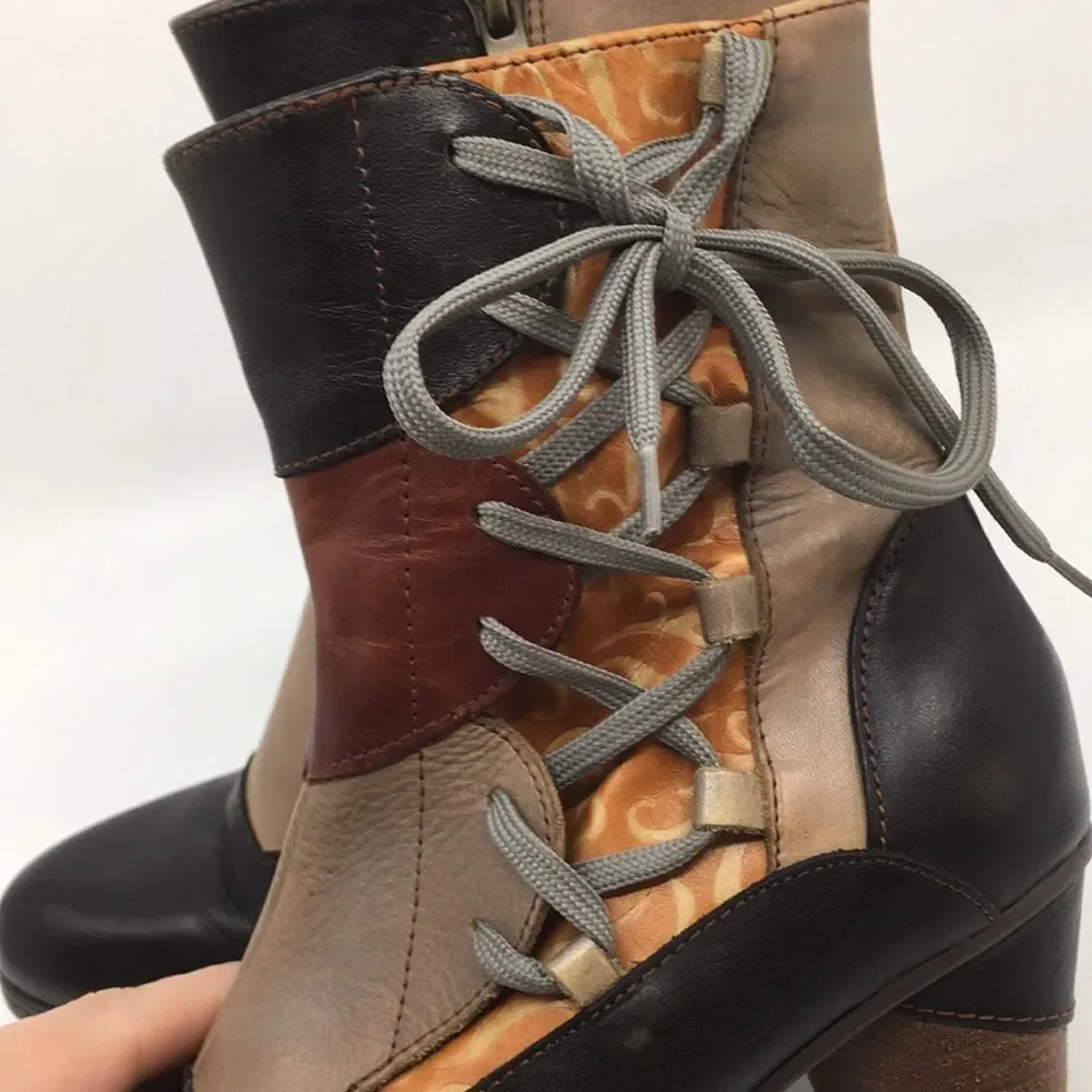 L'Artiste By Spring Step Mia Booties Boots Patchwork Corset Zip Size 36 US 5.5-6